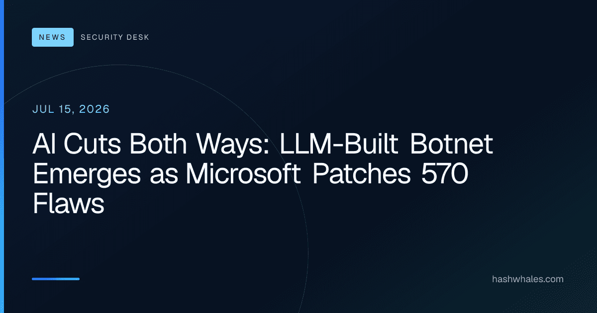 AI Cuts Both Ways: LLM-Built Botnet Emerges as Microsoft Patches 570 Flaws