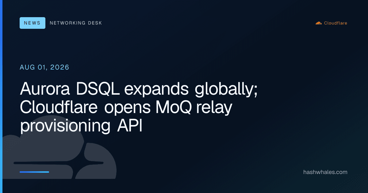 Aurora DSQL expands globally; Cloudflare opens MoQ relay provisioning API