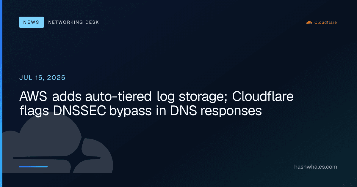 AWS adds auto-tiered log storage; Cloudflare flags DNSSEC bypass in DNS responses