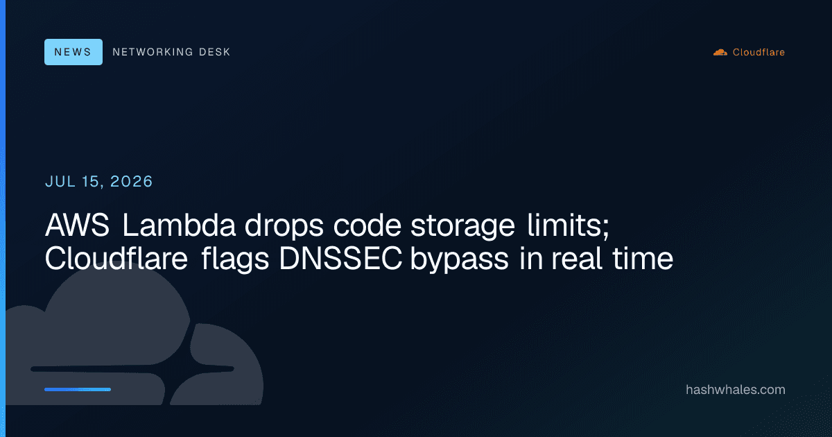 AWS Lambda drops code storage limits; Cloudflare flags DNSSEC bypass in real time