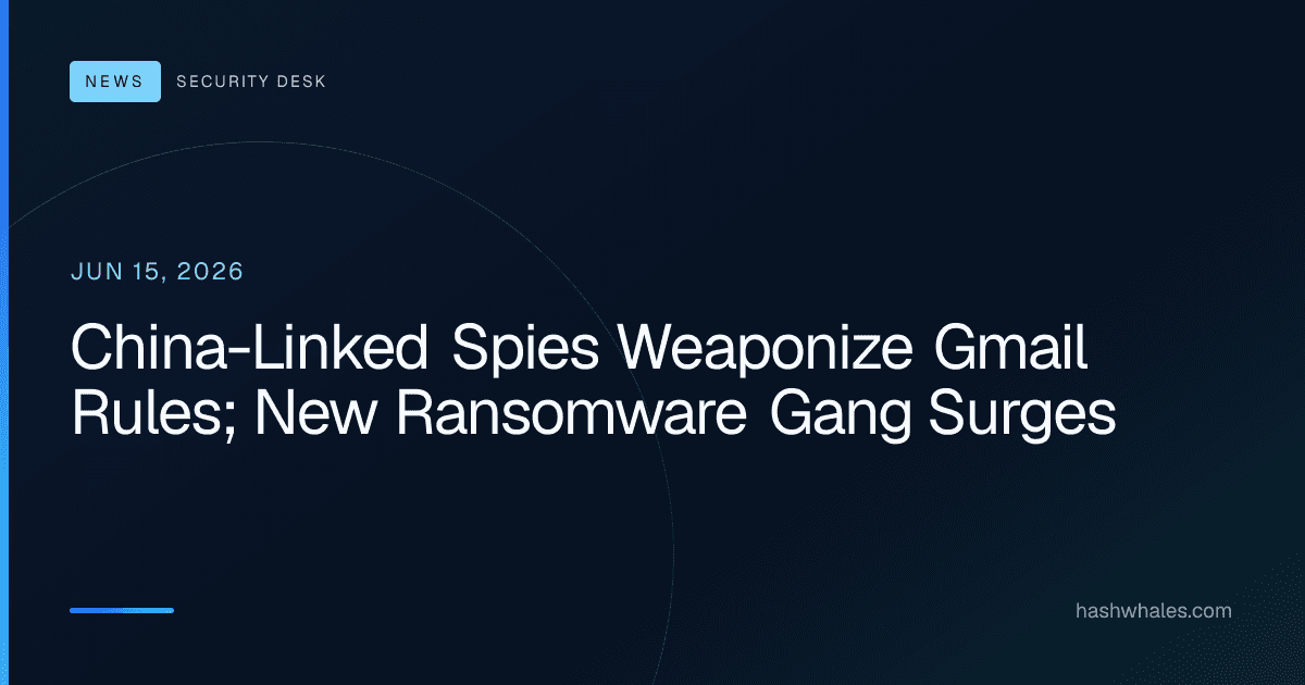 China-Linked Spies Weaponize Gmail Rules; New Ransomware Gang Surges